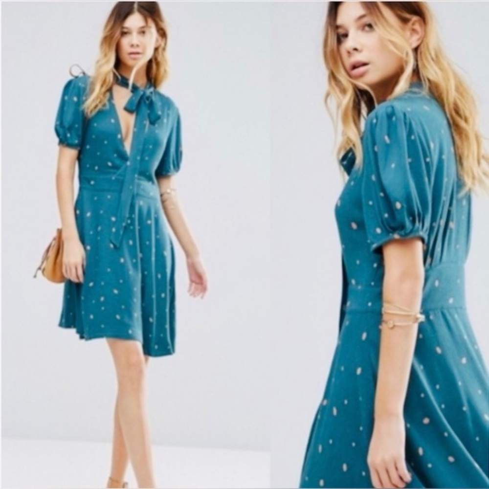 Free People Teal Abbie Fit & Flare Reversible Dress Mini (size 0)